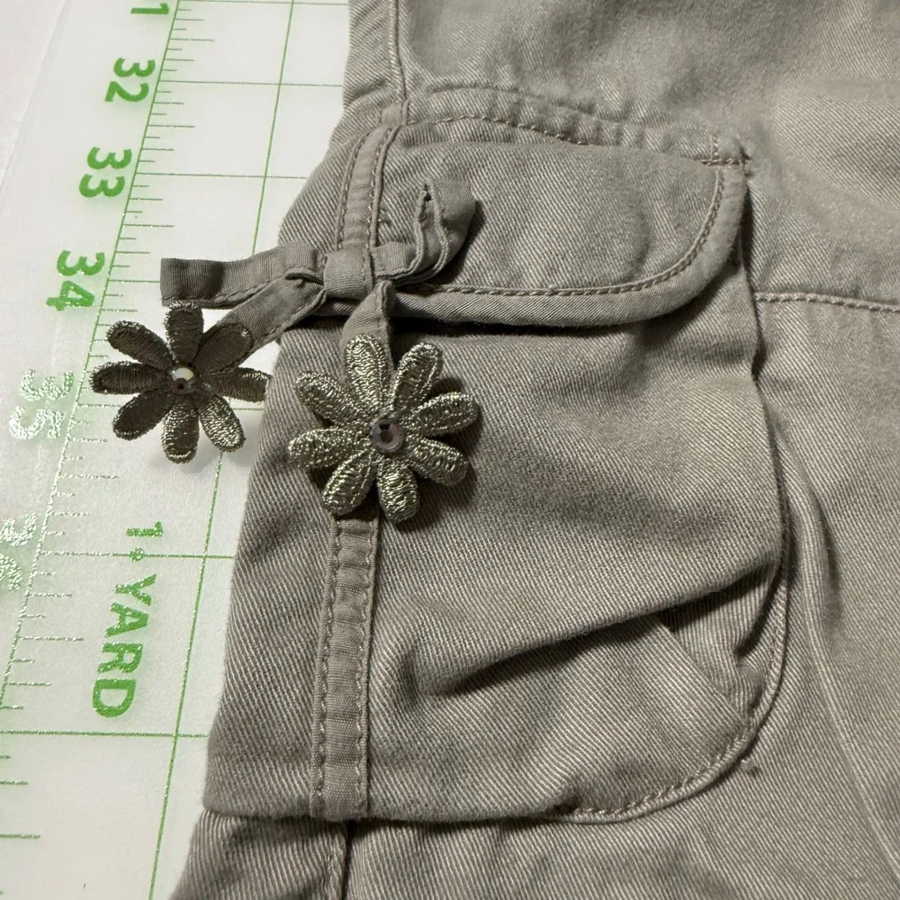 Y2K Style Gymboree Girls Adjustable Gray Joggers Cargo Pants Floral size 9